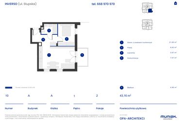 Rzut - Mieszkanie na sprzedaż 2 pokoje o powierzchni 43,16 m² - numer A.10 w Osiedle Inverso