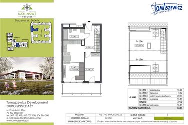 Rzut - Mieszkanie na sprzedaż 3 pokoje o powierzchni 66,03 m² - numer G3M3 w Jaśminowe Wzgórze - etap II