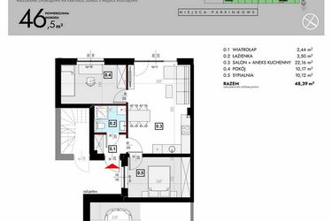Rzut - Mieszkanie na sprzedaż 3 pokoje o powierzchni 65,3 m² - numer L3/1 w Osiedle Malarska etap VII