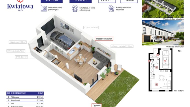 Rzut - Dom na sprzedaż 4 pokoje o powierzchni 96,04 m² - numer 1B w Osiedle Kwiatowa Łazy