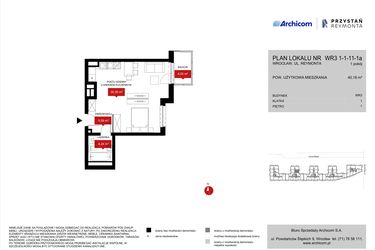 Rzut - Mieszkanie na sprzedaż 1 pokój o powierzchni 40,18 m² - numer WR3 1/1/11/1a w Przystań Reymonta etap II