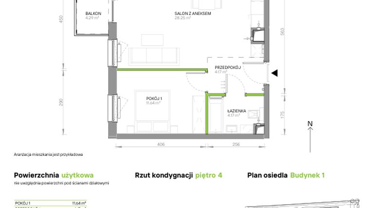 Rzut - Mieszkanie na sprzedaż 2 pokoje o powierzchni 48,23 m² - numer III.4/1/37 w Via Flora