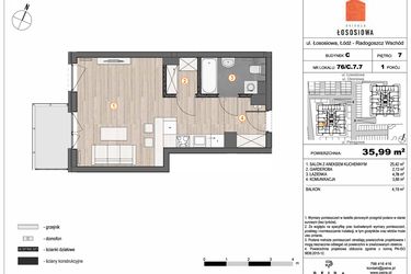 Rzut - Mieszkanie na sprzedaż 1 pokój o powierzchni 35,99 m² - numer 76 - C7.7 w Osiedle Łososiowa