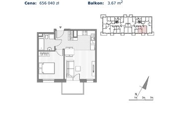 Rzut - Mieszkanie na sprzedaż 2 pokoje o powierzchni 39,76 m² - numer F.10 w Glogera bud. F i G