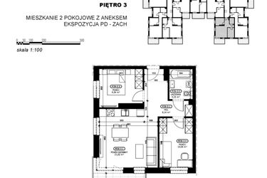 Rzut - Mieszkanie na sprzedaż 3 pokoje o powierzchni 53,01 m² - numer C2-M36 w Stacja Łódź V – etap C2