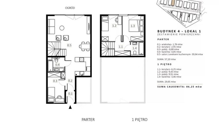 Rzut - Mieszkanie na sprzedaż 3 pokoje o powierzchni 85,22 m² - numer B4/M1 w Wille Estezja
