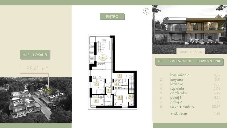 Rzut - Mieszkanie na sprzedaż 4 pokoje o powierzchni 98,41 m² - numer M13-2 w Morelife Apartments etap I i II