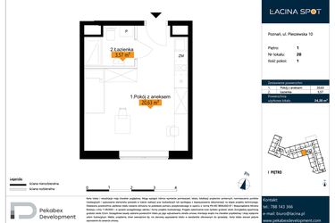 Rzut - Mieszkanie na sprzedaż 1 pokój o powierzchni 24,2 m² - numer B.1.20 w ŁACINA SPOT - apartamenty inwestycyjne