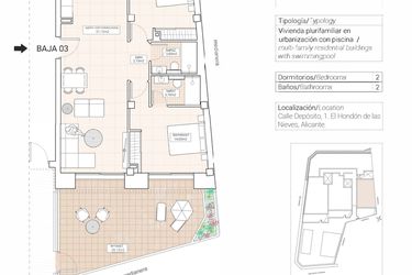 Rzut - Mieszkanie na sprzedaż 2 pokoje o powierzchni 90,05 m² - numer 3.3 w Mieszkania w Hondón de las Nieves - 65879943