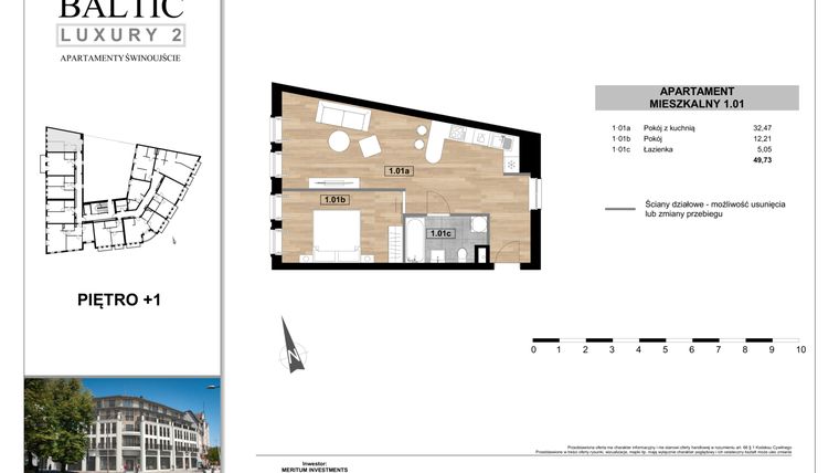Rzut - Mieszkanie na sprzedaż 2 pokoje o powierzchni 49,73 m² - numer 1.01 w Baltic Luxury 2