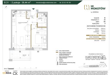 Rzut - Mieszkanie na sprzedaż 2 pokoje o powierzchni 37,08 m² - numer A1.B.31 w Hi Mokotów
