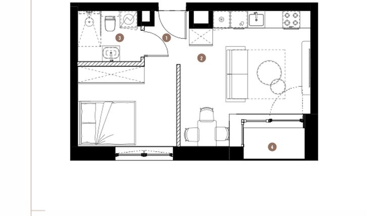 Rzut - Mieszkanie na sprzedaż 1 pokój o powierzchni 33,24 m² - numer 2.04.12 w Katowicka Residence