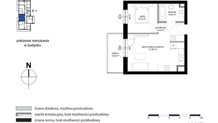Rzut - Mieszkanie na sprzedaż 2 pokoje o powierzchni 33,96 m² - numer M18 w Kwarcowe Wzgórze