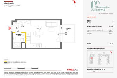 Rzut - Mieszkanie na sprzedaż 1 pokój o powierzchni 28,7 m² - numer 26 w Miasteczko Julianów etap 2