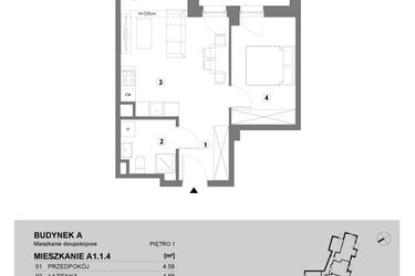 Rzut - Mieszkanie na sprzedaż 2 pokoje o powierzchni 43 m² - numer A1.1.4 w ATAL Grabiszyn