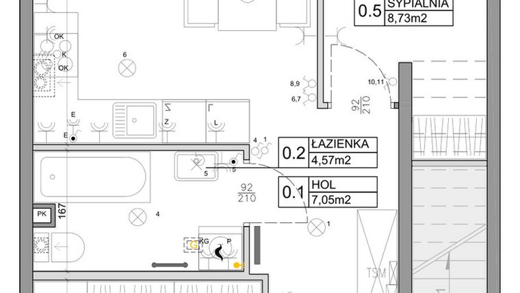 Rzut - Mieszkanie na sprzedaż 3 pokoje o powierzchni 48,03 m² - numer 93 w Manufaktura Marki 2 etap IV