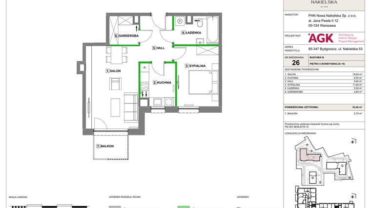 Rzut - Mieszkanie na sprzedaż 2 pokoje o powierzchni 53,4 m² - numer NN-B-LM-26 w Nowa Nakielska by PHN