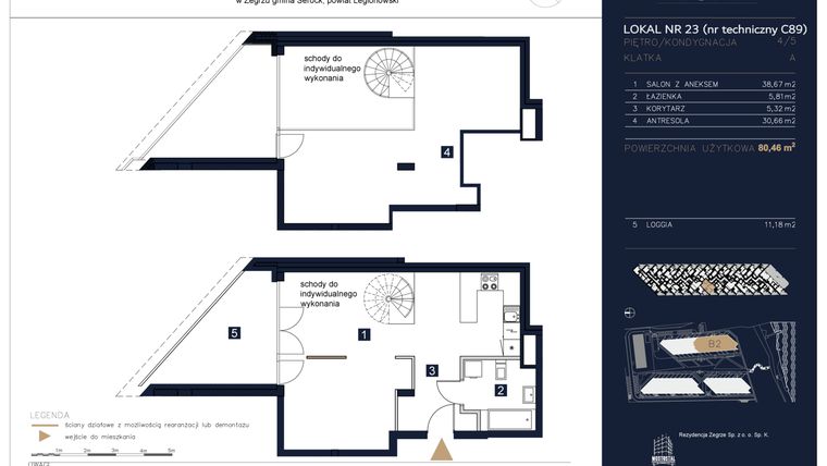 Rzut - Mieszkanie na sprzedaż 3 pokoje o powierzchni 80,46 m² - numer C89 w Rezydencja Zegrze etap II