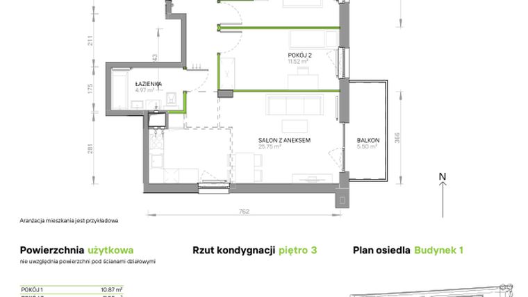 Rzut - Mieszkanie na sprzedaż 3 pokoje o powierzchni 62,91 m² - numer III.3/1/26 w Via Flora