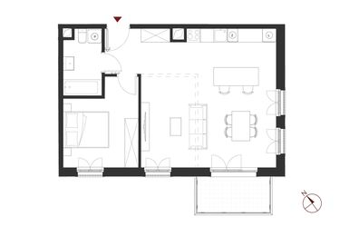 Rzut - Mieszkanie na sprzedaż 2 pokoje o powierzchni 55,53 m² - numer A.1.6 w Apartamenty Symfonia