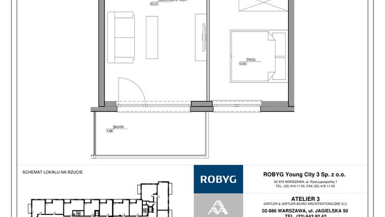 Rzut - Mieszkanie na sprzedaż 2 pokoje o powierzchni 38,24 m² - numer MC/J/A/2/2 w Modern City etap J