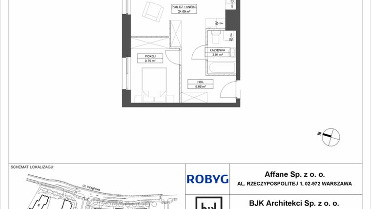 Rzut - Mieszkanie na sprzedaż 2 pokoje o powierzchni 48,01 m² - numer A.3M13 w WENDY