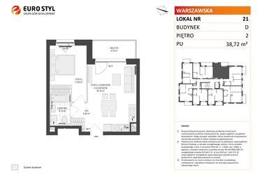 Rzut - Mieszkanie na sprzedaż 2 pokoje o powierzchni 38,72 m² - numer D.21 w Osiedle Warszawska etap II