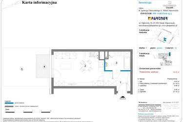 Rzut - Mieszkanie na sprzedaż 1 pokój o powierzchni 32,23 m² - numer 12 w Daszyńskiego Square etap 2