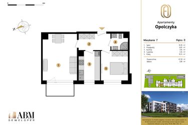 Rzut - Mieszkanie na sprzedaż 2 pokoje o powierzchni 47,39 m² - numer M7 w Apartamenty Opolczyka