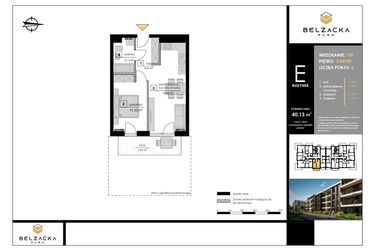 Rzut - Mieszkanie na sprzedaż 2 pokoje o powierzchni 40,13 m² - numer E.145 w Belzacka Park etap III