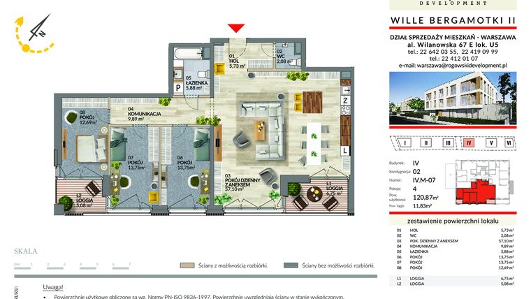 Rzut - Mieszkanie na sprzedaż 4 pokoje o powierzchni 120,87 m² - numer IV.M-07 w Wille Bergamotki
