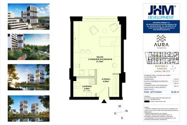 Rzut - Mieszkanie na sprzedaż 1 pokój o powierzchni 30,28 m² - numer A.2.27U w Aura Towers