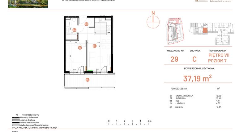 Rzut - Mieszkanie na sprzedaż 2 pokoje o powierzchni 37,19 m² - numer 16.29 w Osiedle Nowe Horyzonty etap II