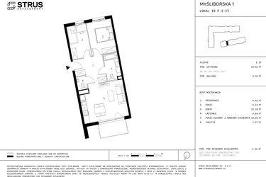 Rzut - Mieszkanie na sprzedaż 3 pokoje o powierzchni 53,64 m² - numer I9.4 w Myśliborska III etap