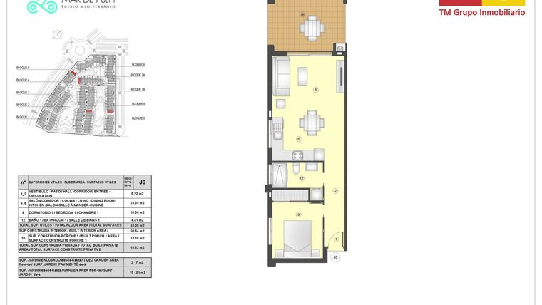 Rzut - Mieszkanie na sprzedaż 1 pokój o powierzchni 51 m² - numer 6.201 w Mar de Pulpi - Almeria
