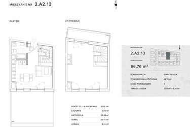 Rzut - Mieszkanie na sprzedaż 2 pokoje o powierzchni 66,76 m² - numer 2.A2.13 w Żernicka Park