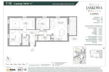 Rzut - Mieszkanie na sprzedaż 4 pokoje o powierzchni 86,67 m² - numer 7.A.12 w Villa Jaśkowa Dolina etap II