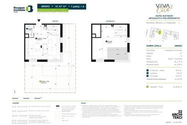 Rzut - Mieszkanie na sprzedaż 1 pokój o powierzchni 61,67 m² - numer AB0002 w Viva Cité 2