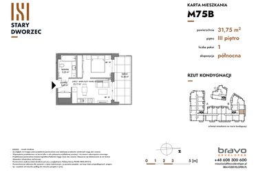Rzut - Mieszkanie na sprzedaż 1 pokój o powierzchni 31,75 m² - numer M 75B w Stary Dworzec
