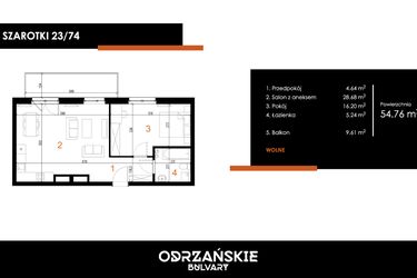 Rzut - Mieszkanie na sprzedaż 2 pokoje o powierzchni 54,76 m² - numer 23/74 w Odrzańskie Bulvary