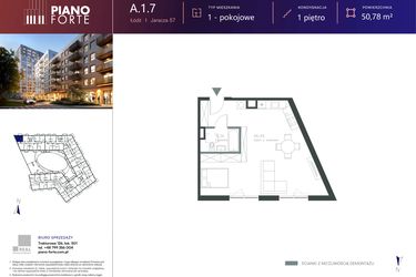Rzut - Mieszkanie na sprzedaż 1 pokój o powierzchni 50,78 m² - numer A.1.07 w Piano