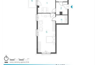 Rzut - Mieszkanie na sprzedaż 1 pokój o powierzchni 63,57 m² - numer 2.M.20 w Incepti Gaj 2