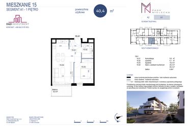 Rzut - Mieszkanie na sprzedaż 2 pokoje o powierzchni 40,4 m² - numer A1-15 w Park Mielecka