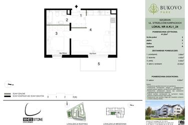 Rzut - Mieszkanie na sprzedaż 2 pokoje o powierzchni 41,22 m² - numer A.1.24 w Bukovo Park