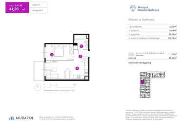 Rzut - Mieszkanie na sprzedaż 2 pokoje o powierzchni 41,28 m² - numer 1.A.1.10 w Murapol Osiedle Szafirove II