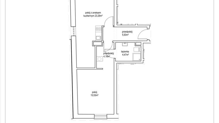 Rzut - Mieszkanie na sprzedaż 2 pokoje o powierzchni 53,38 m² - numer 4/3. w Apartamenty Nowy Targ
