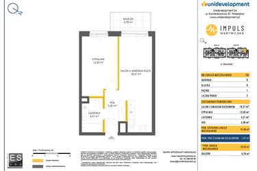 Rzut - Mieszkanie na sprzedaż 2 pokoje o powierzchni 41,88 m² - numer B/76 w Impuls Marywilska