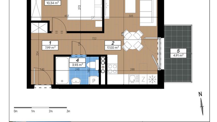 Rzut - Mieszkanie na sprzedaż 2 pokoje o powierzchni 39,26 m² - numer E/1/1 w Limone