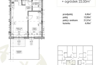 Rzut - Mieszkanie na sprzedaż 2 pokoje o powierzchni 42,52 m² - numer A3.00.01 w Zakątek Flora