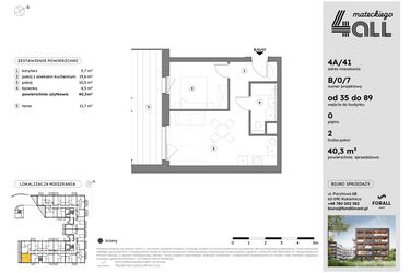 Rzut - Mieszkanie na sprzedaż 2 pokoje o powierzchni 40,21 m² - numer B/0/7 w Osiedle Mateckiego 4ALL